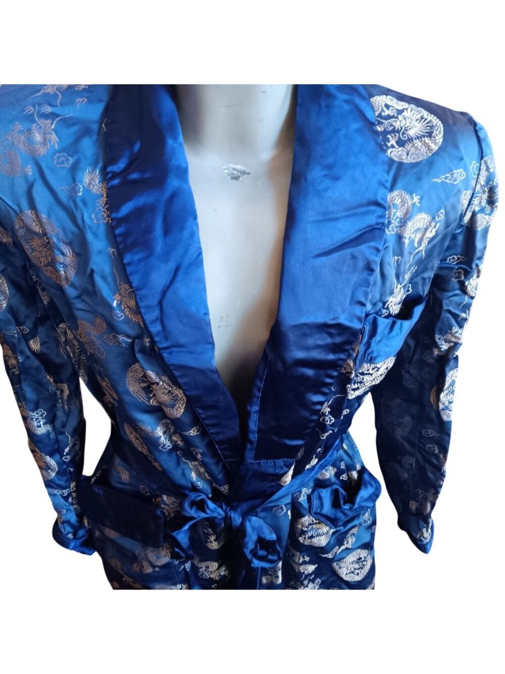 Vintage 42 Large Dragon Satin Kimono Robe Smoking Jacket Solz Squirrel Asian